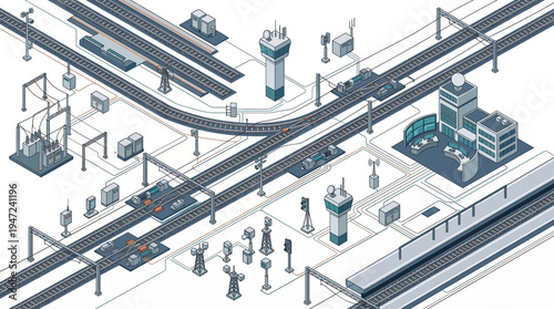 Industrial area with factories and railways.