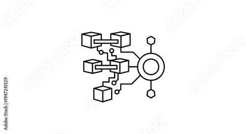 Blockchain Technology Network, Digital Blocks Connected in Chain, Futuristic Data System