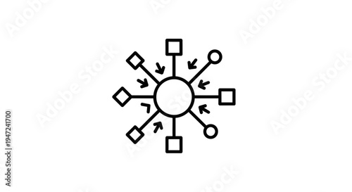 Central Hub Connecting Diverse Elements with Arrows - Network Concept