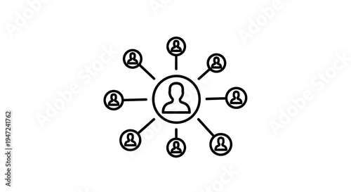 Central figure connected to a network of people, representing community and communication