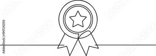 Achievement Badge icon. One line draw graphic design vector