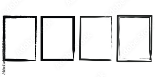 Set of four diverse handdrawn sketchy rectangular frames isolated on a transparent background