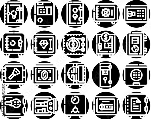 Safes and vaults collection protecting valuable assets, documents, and currency, featuring various lock mechanisms and access methods ensuring financial security