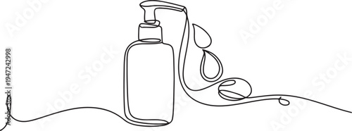 continuous line drawing of hand sanitizer liquid.one line drawing of hand sanitizer with droplets. One line draw graphic design vector