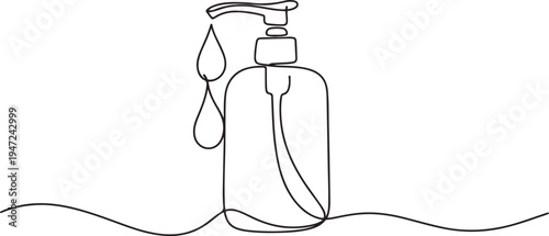 continuous line drawing of hand sanitizer liquid.one line drawing of hand sanitizer with droplets. One line draw graphic design vector