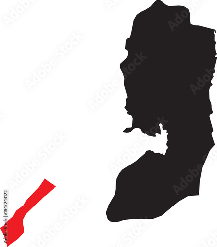 Gaza Strip Region Highlighted on Palestine Map with Regions, Editable Vector