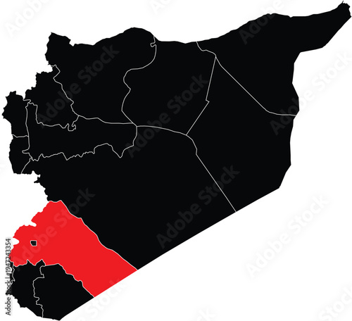 Rif Dimashq Governorate Highlighted on Syria Map with Regions, Editable Vector