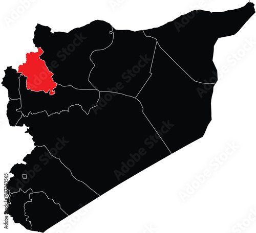 Idlib Governorate Highlighted on Syria Map with Regions, Editable Vector