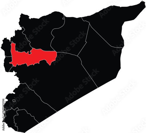 Hama Governorate Highlighted on Syria Map with Regions, Editable Vector