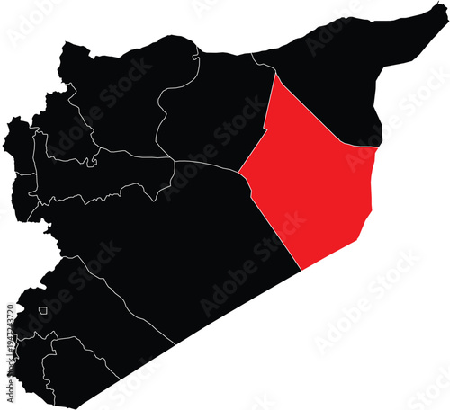 Deir Ezzor Governorate Highlighted on Syria Map with Regions, Editable Vector