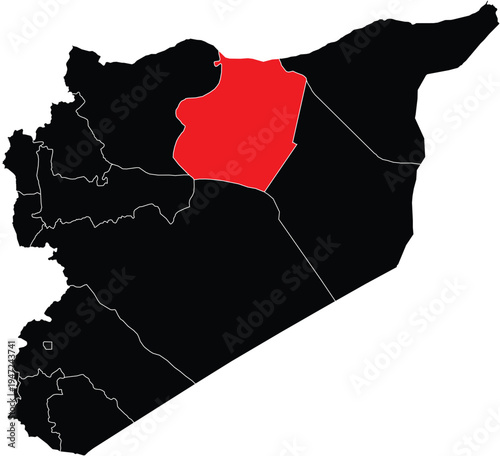 Ar Raqqah Governorate Highlighted on Syria Map with Regions, Editable Vector