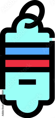 Keychain pendant representing security and identification with blue and red stripes and black outline, minimalist flat design for access control, id tag or digital ui icon - 160 chars -