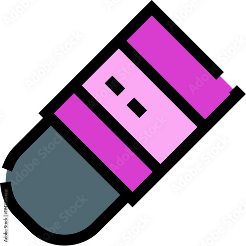 Pink eraser tool in a clear outline style, symbolizing correction, removal, and creativity within education, office, and design concepts, providing a solution for revision and change