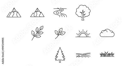 Various line drawn nature icons.