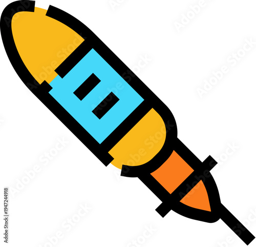 Military equipment icon showing a missile or torpedo symbol, conveying power, strategy, ammunition and threat for offensive or defensive naval, air and ground operations