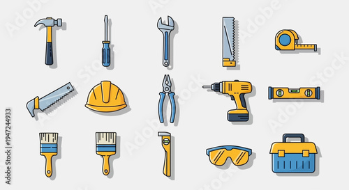 Collection of various construction tools.