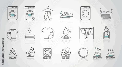 Laundry and washing icons set.