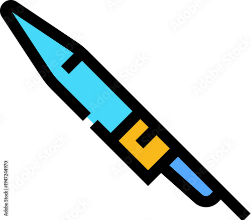 Quill pen creating script art line icon, with a sharp nib and orange details, symbolizing elegant handwriting, education, calligraphy, signature, and creativity on a white background