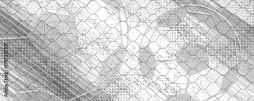Football themed background in gray tones with abstract meshes and curves, with sport symbols such as a football player and ball. eps 10