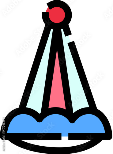 Colorful conical party hat with stripes and a pompom, flat vector illustration symbolizing celebration, birthdays, festivities, fun, and joyful gatherings on white background