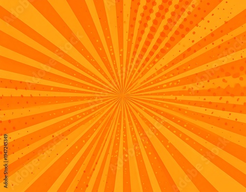 Vivid orange background with radiating lines evoking a burst of energy, dotted effects for texture, creating a dynamic design