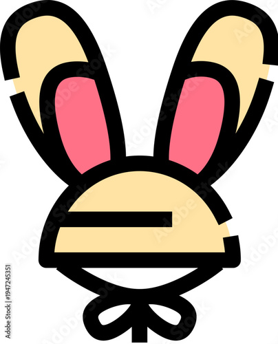 Bunny ears headband with a bow creating a festive and playful accessory, representing celebration, fun, and costume elements with a cheerful and simple flat design