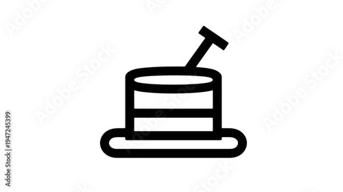 A minimalist icon of a top hat with a stem-like object emerging from it on a white background