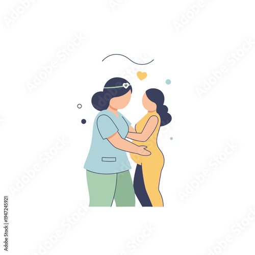 Warm Midwife Support for Pregnant Mother Flat Illustration
