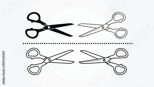 Three pairs of scissors displayed in different orientations for visual comparison and design reference Vector
