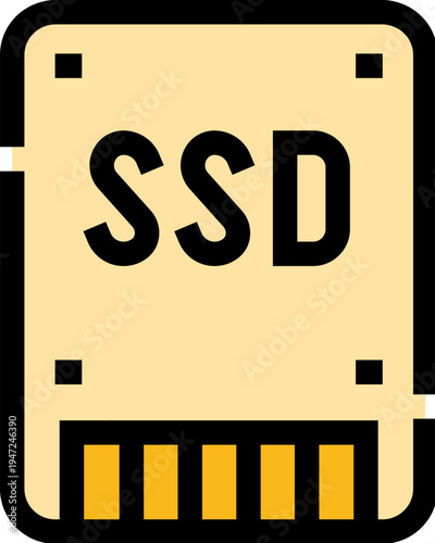 Solid state drive icon featuring the letters ssd, illustrating modern digital hardware for high speed computer data storage and information technology solutions