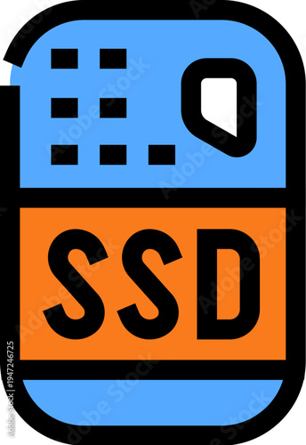 Solid state drive icon representing fast, reliable digital storage and memory for modern computing, data access, and system performance in a clean, minimal flat design