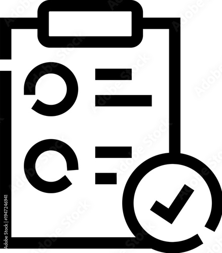 Checklist report icon depicting a successfully completed task evaluation, showing verified data insights and an overall sense of accomplishment and confirmed progress