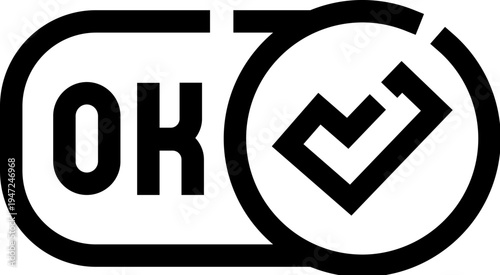 Toggle switch icon displaying the ok text and a check mark symbol, representing agreement, validation, success, and acceptance in user interface design
