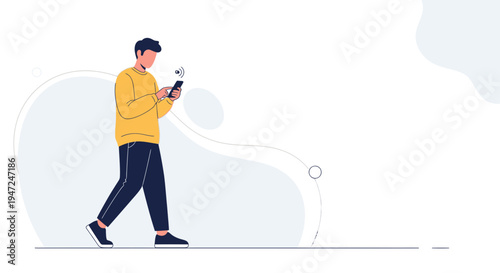Man walking while using smartphone, technology and communication concept