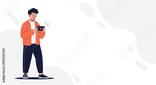 Man Playing Mobile Game on Smartphone, Casual Entertainment, Modern Lifestyle