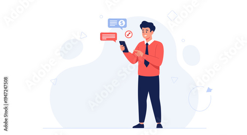 Man using smartphone for online communication and financial transactions