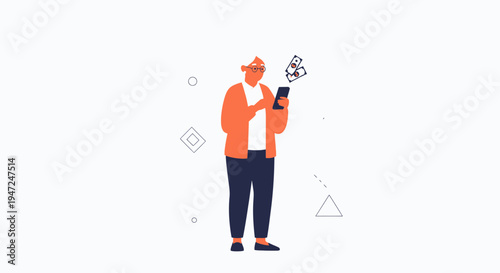 Man using smartphone for online money transfer, digital finance concept