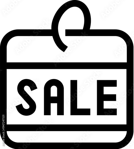 Sale tag icon symbolizing promotional offer and discount for retail and e commerce, minimalist black outline label representing price reduction, deal, marketing and shopping savings