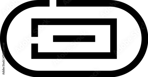 Minimalist geometric logo with thick black lines forming an oval enclosing a centered rectangular bar and horizontal line, on a clean white background for modern branding