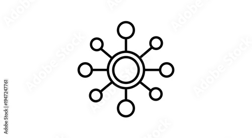 Abstract Network Connection Icon: Central Hub with Radial Links and Nodes