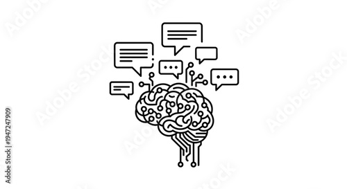 AI Brain with Chat Bubbles - Artificial Intelligence Communication Concept