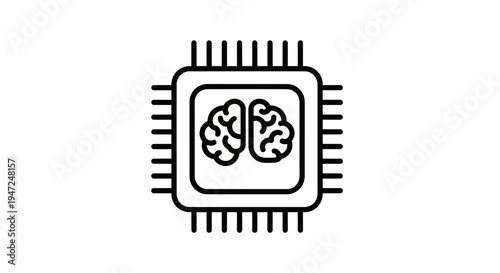 Artificial Intelligence Chip Icon: Brain on Microprocessor, AI Technology Concept