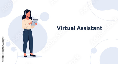 Virtual Assistant Woman with Headset and Tablet - Online Support and Remote Work Concept