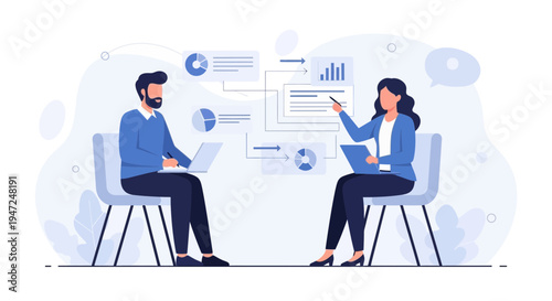 Business meeting with data analysis and charts, teamwork and strategy planning