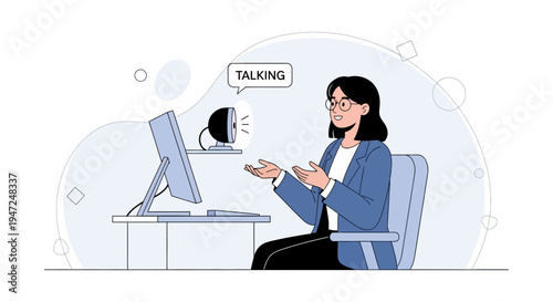 Woman Talking on Video Call via Webcam, Online Communication, Remote Work