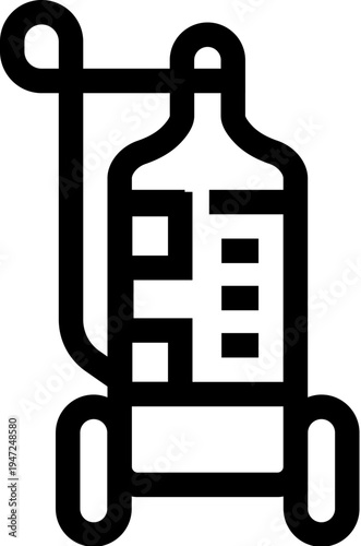 Medical oxygen cylinder on a wheeled cart providing respiratory support and critical life saving gas supply for hospital, emergency, clinic, and patient care situations