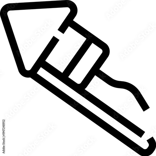 Firework rocket icon in simple black line art, symbolizing festive celebration, parties and holiday displays minimal pictogram for events, joy, achievement and spectacle