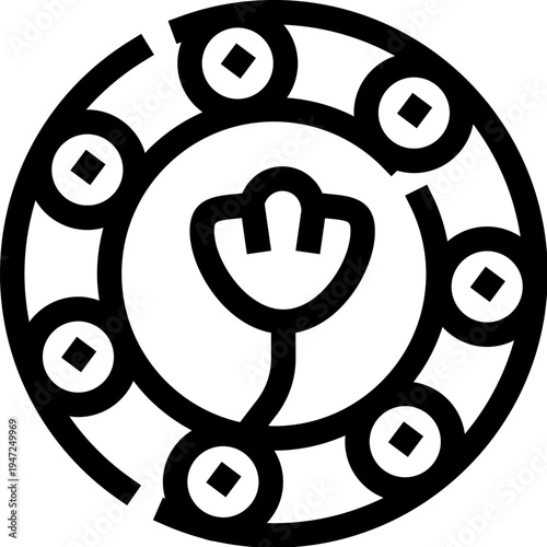 Circular gambling chip featuring a stylized blooming flower icon at its center, surrounded by multiple smaller diamond shapes, creating a simple vector illustration for casino game concepts
