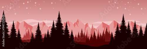 Atmospheric dark woodland horizon with shining stars for summer camp stargazing invitation design