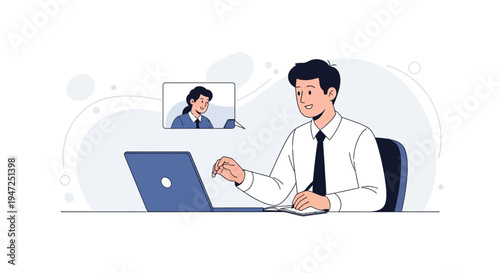 Man on video call, remote work, online meeting, business communication, technology concept